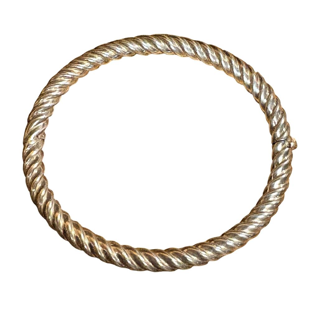 Sterling Silver Twisted Cable Bangle Opens with Push Lock Vintage